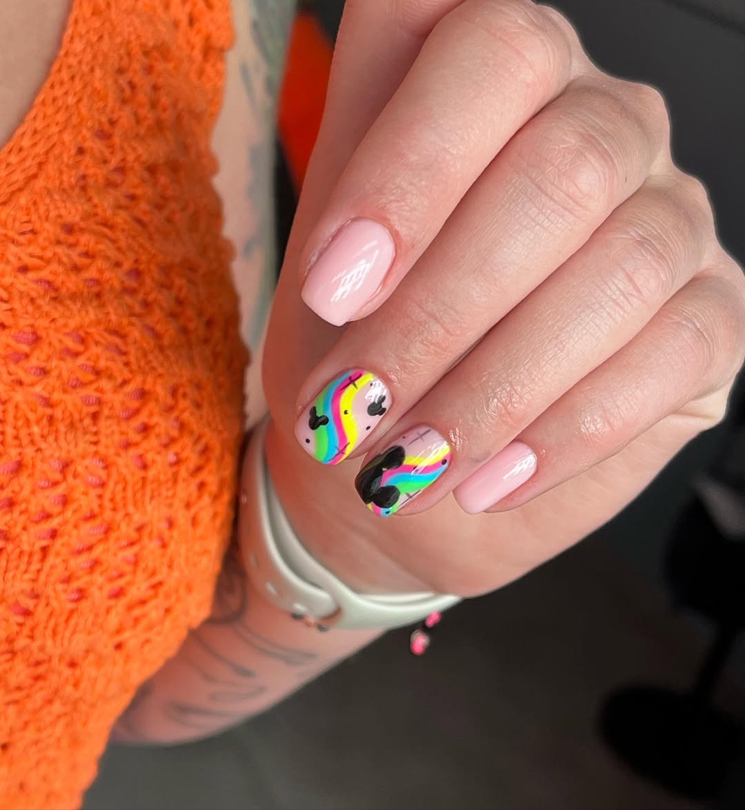 Playful Rainbow Mickey Mouse Swirl Nails