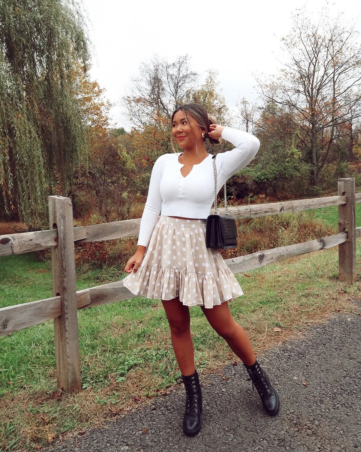 Polka Dot Mini Skirt With Cozy Knit