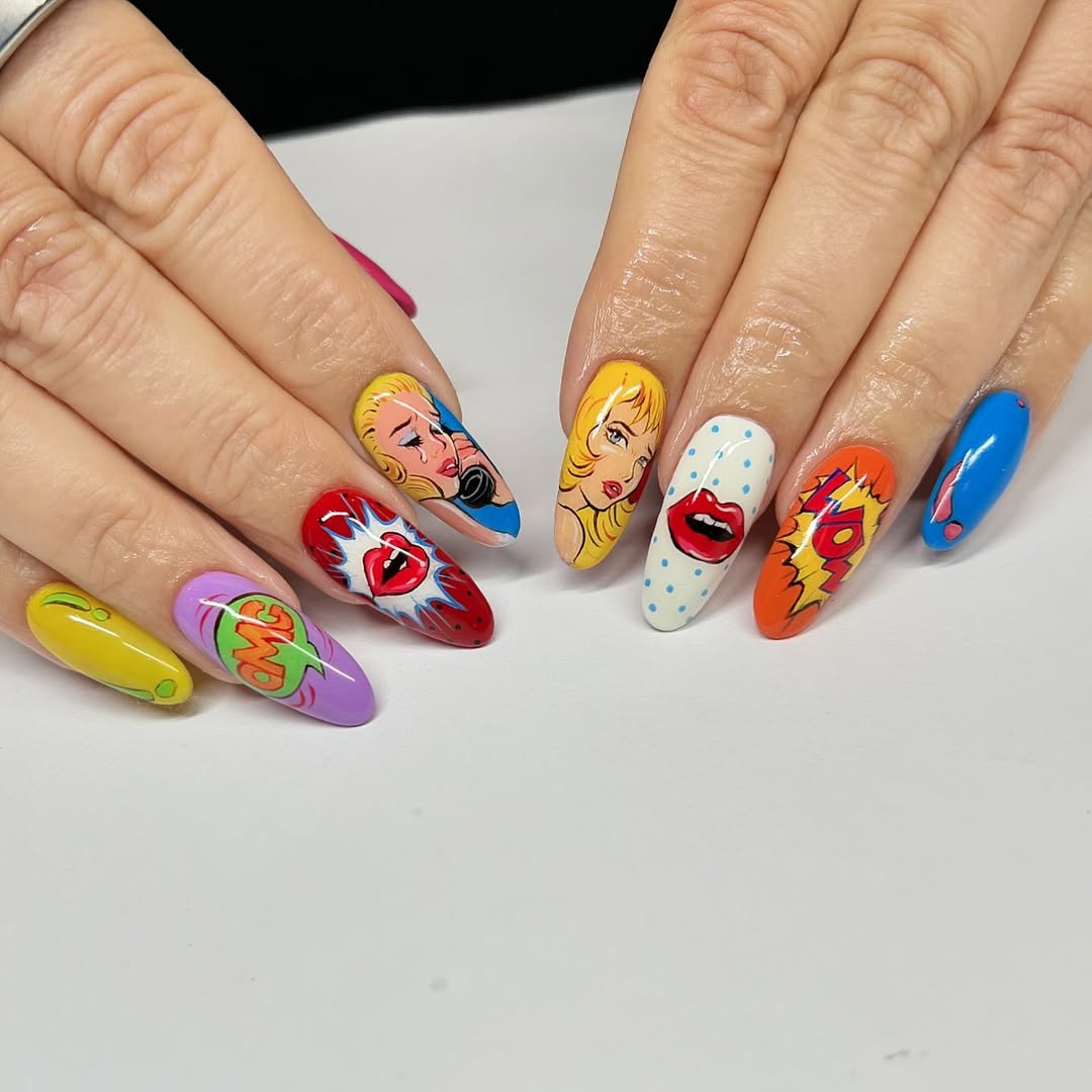 Pop Art Comic Strip Almond Nails