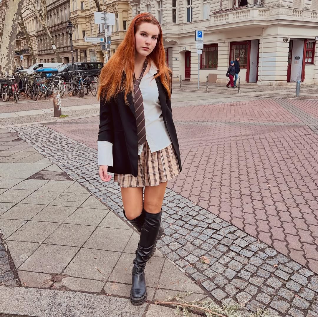 Preppy Plaid Skirt And Blazer School Outfit