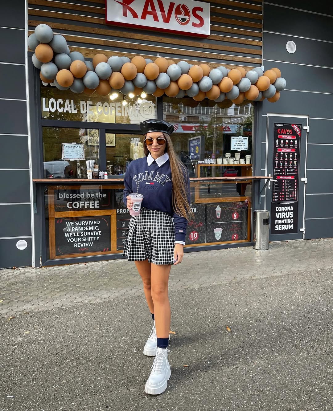 Preppy Plaid Skirt and Sweatshirt Outfit Idea