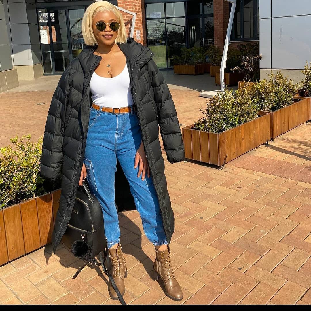 Puffer Coat Over Casual Denim Comfort