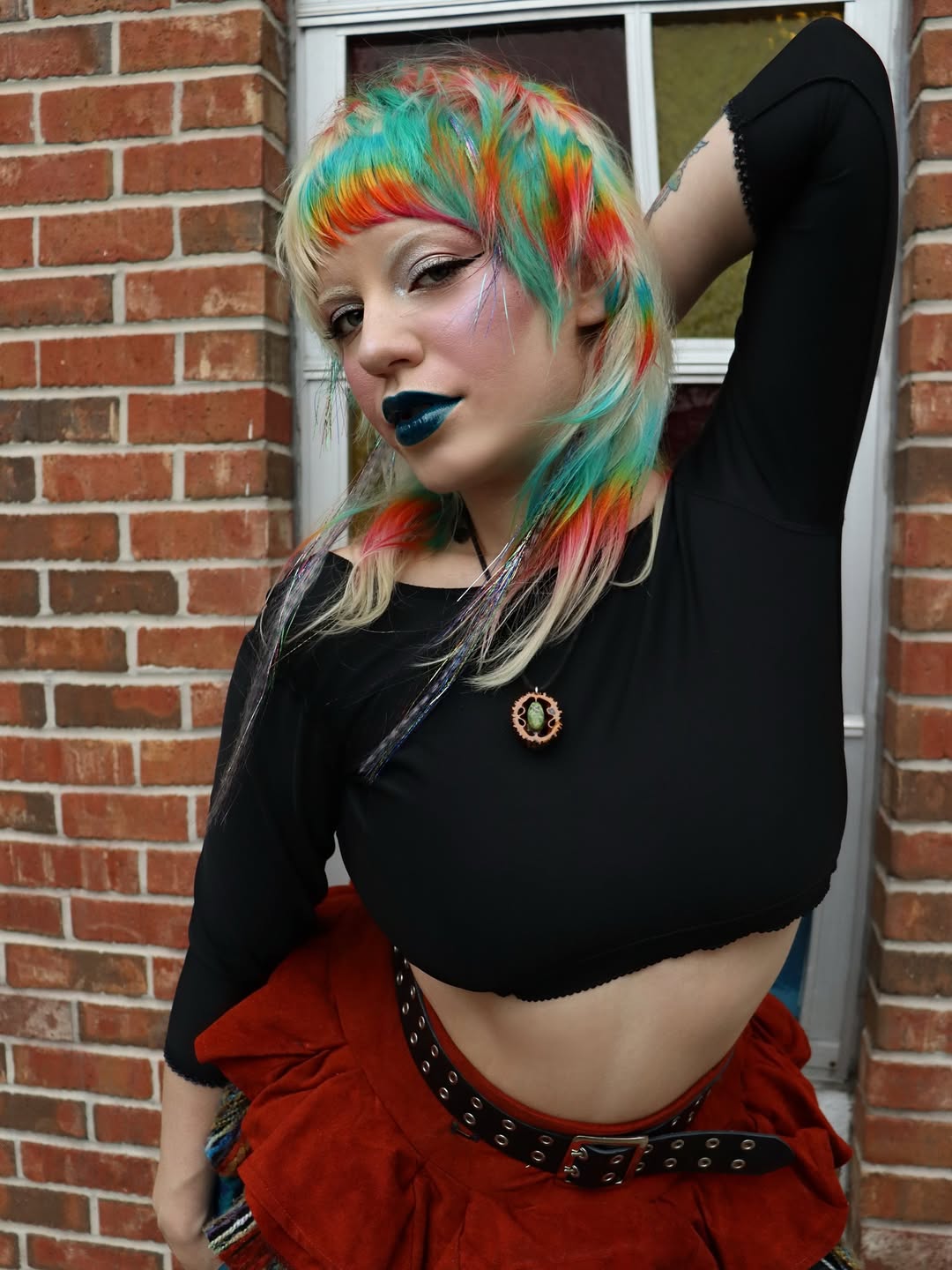 Rainbow Mullet With Platinum Shag Layers And Tinsel