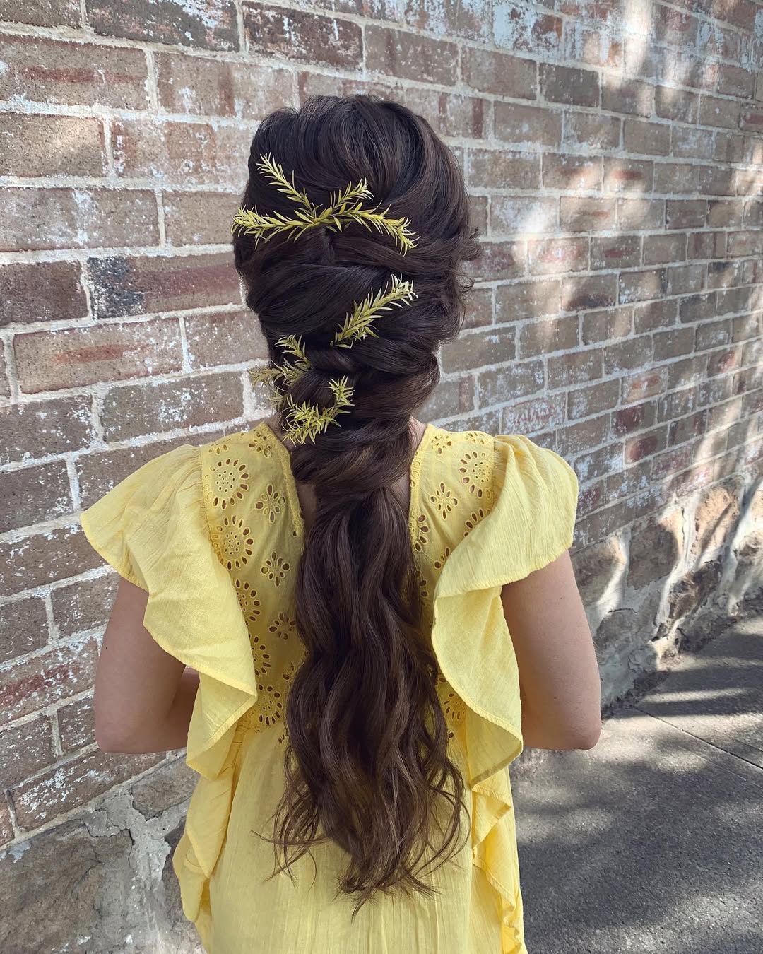 Relaxed Bohemian Fishtail Braid With Leafy Accents