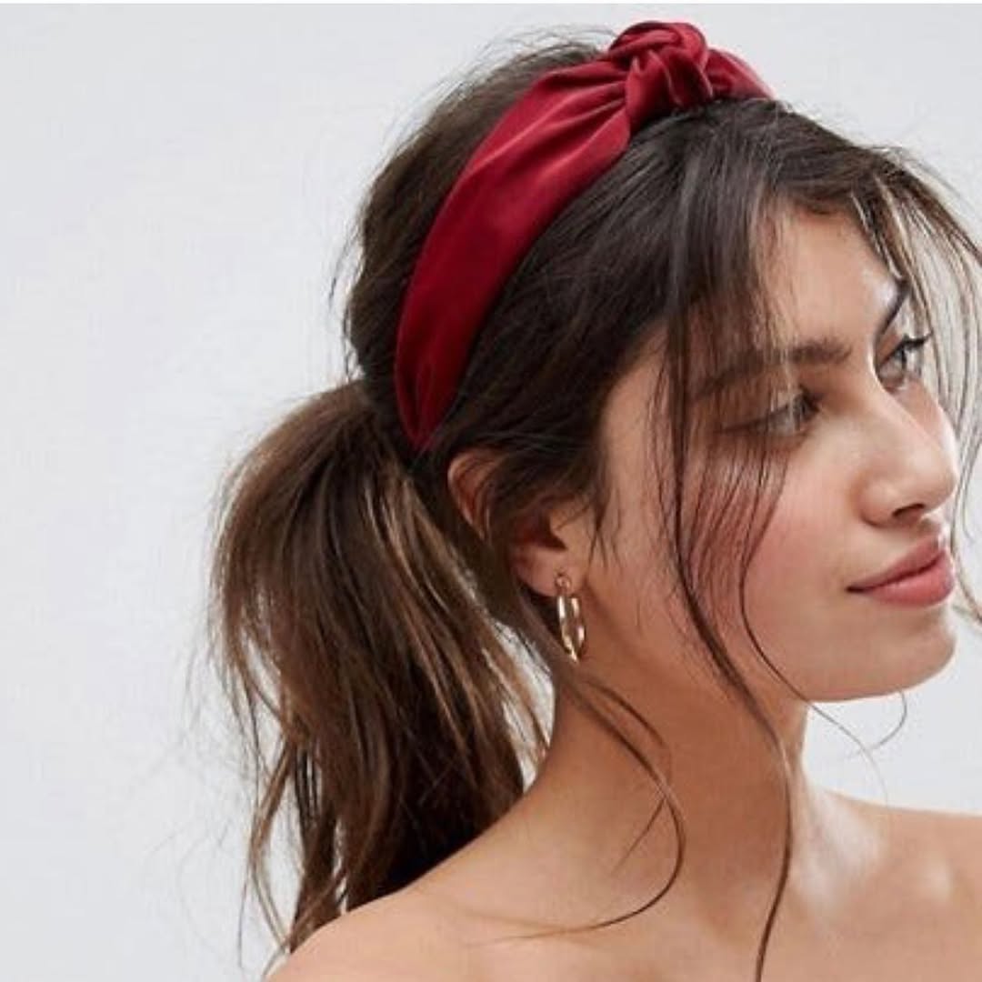 Relaxed Ponytail with Deep Red Knotted Headband