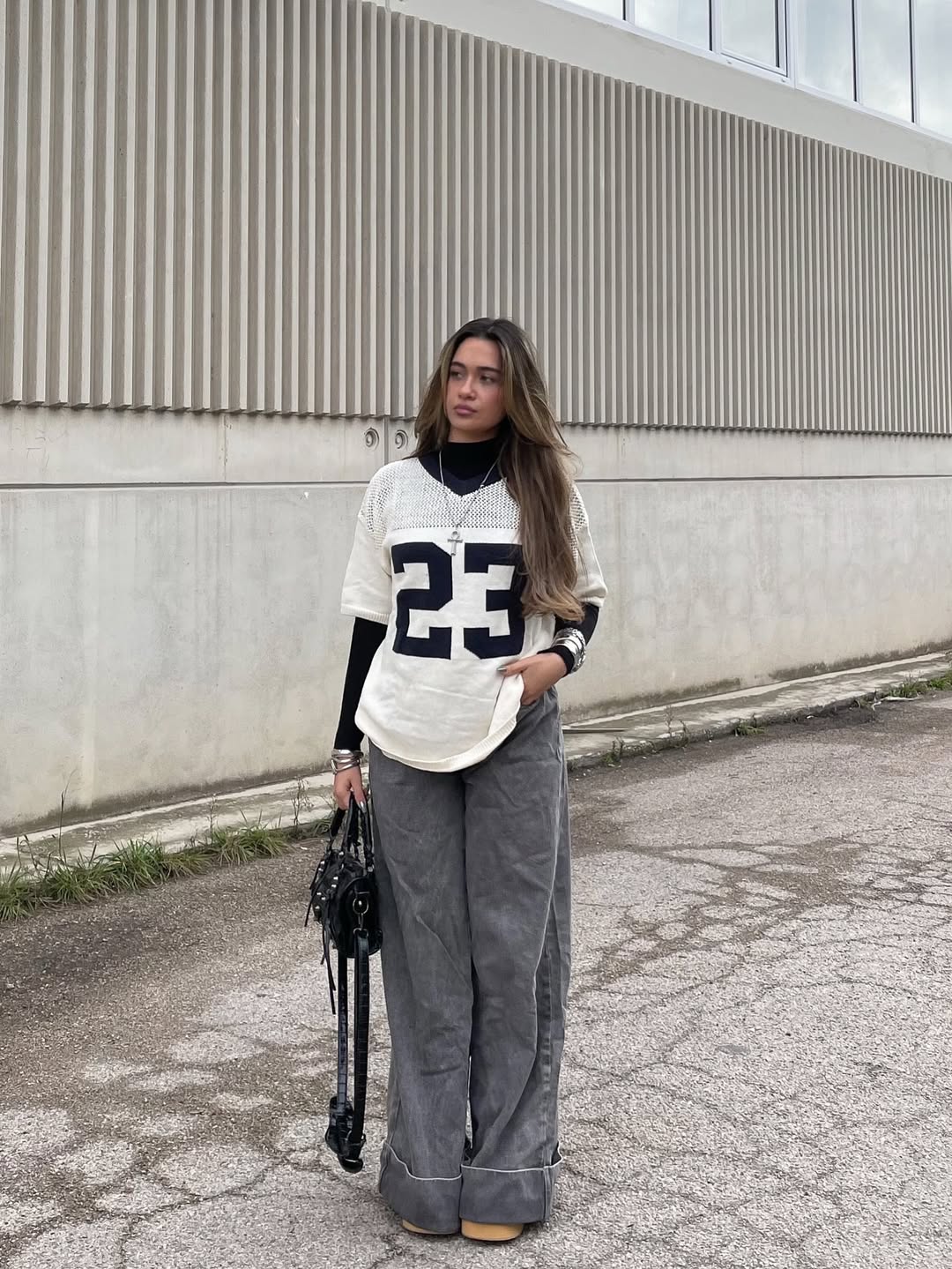 Retro Football Jersey Layered With Turtleneck