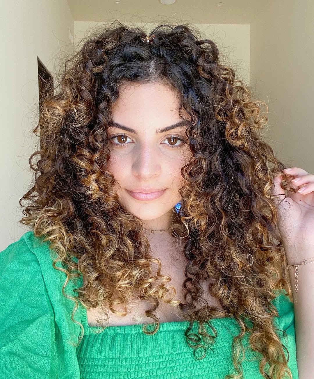 Rich Brunette Ringlets With Caramel Highlights