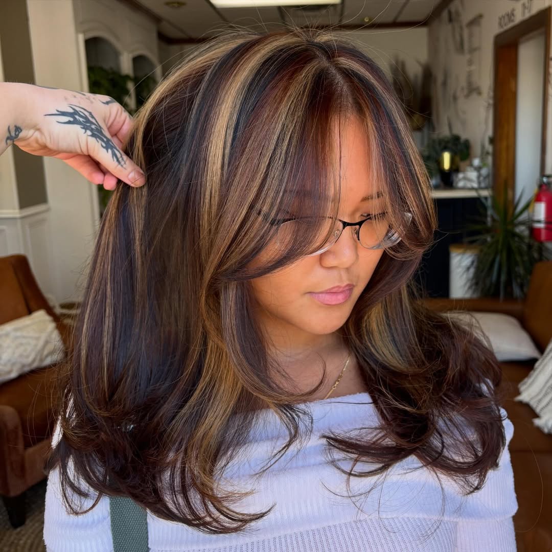 Rich Chocolate Balayage With Caramel Highlights