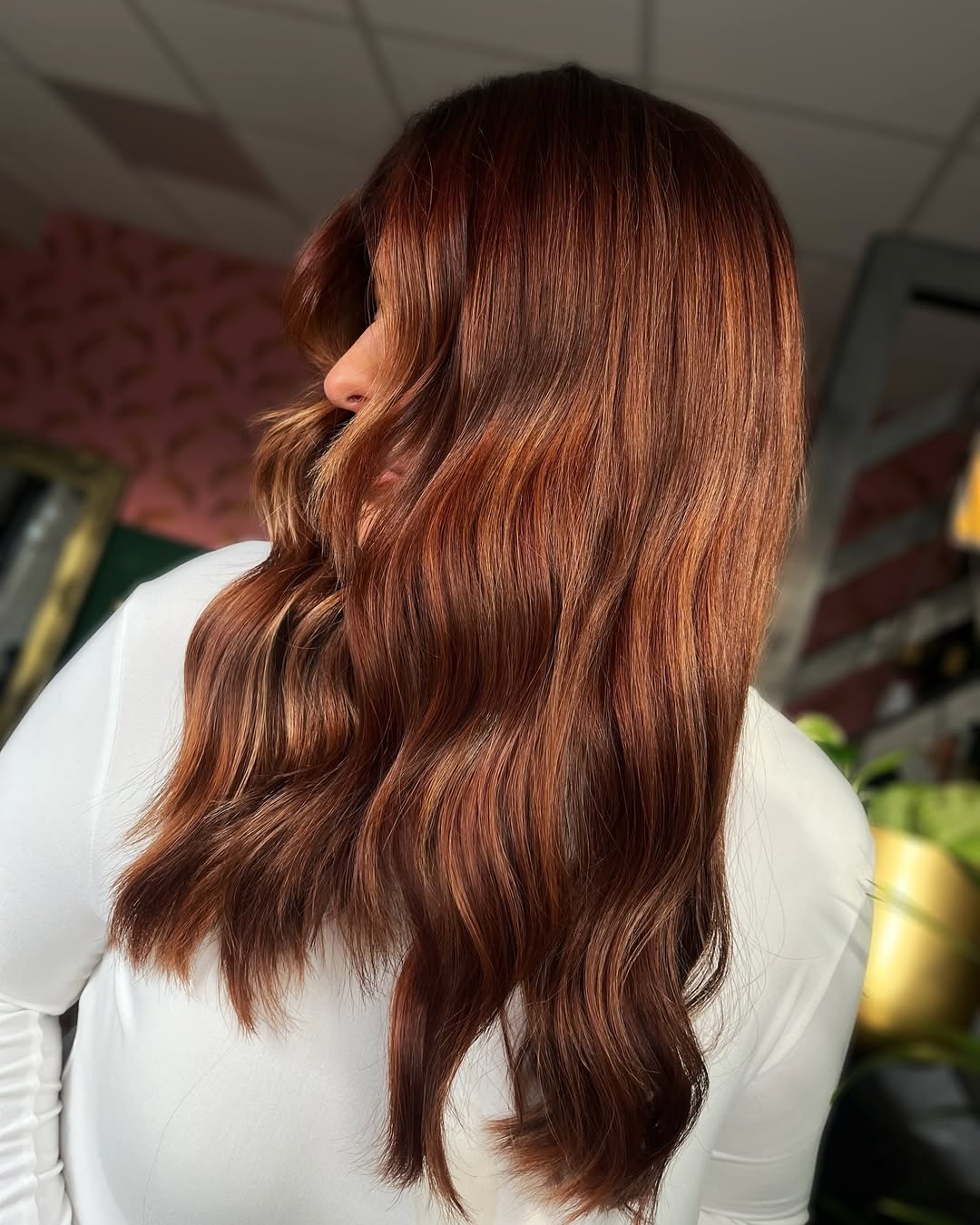 Rich Cinnamon Brunette Long Layers With Loose Waves