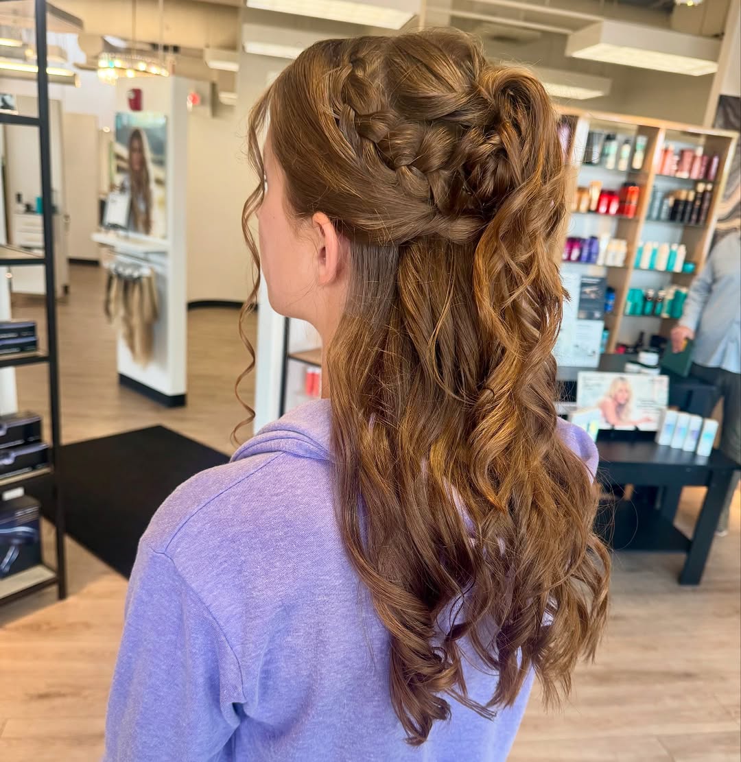 Romantic Braided Half Updo With Loose Waves
