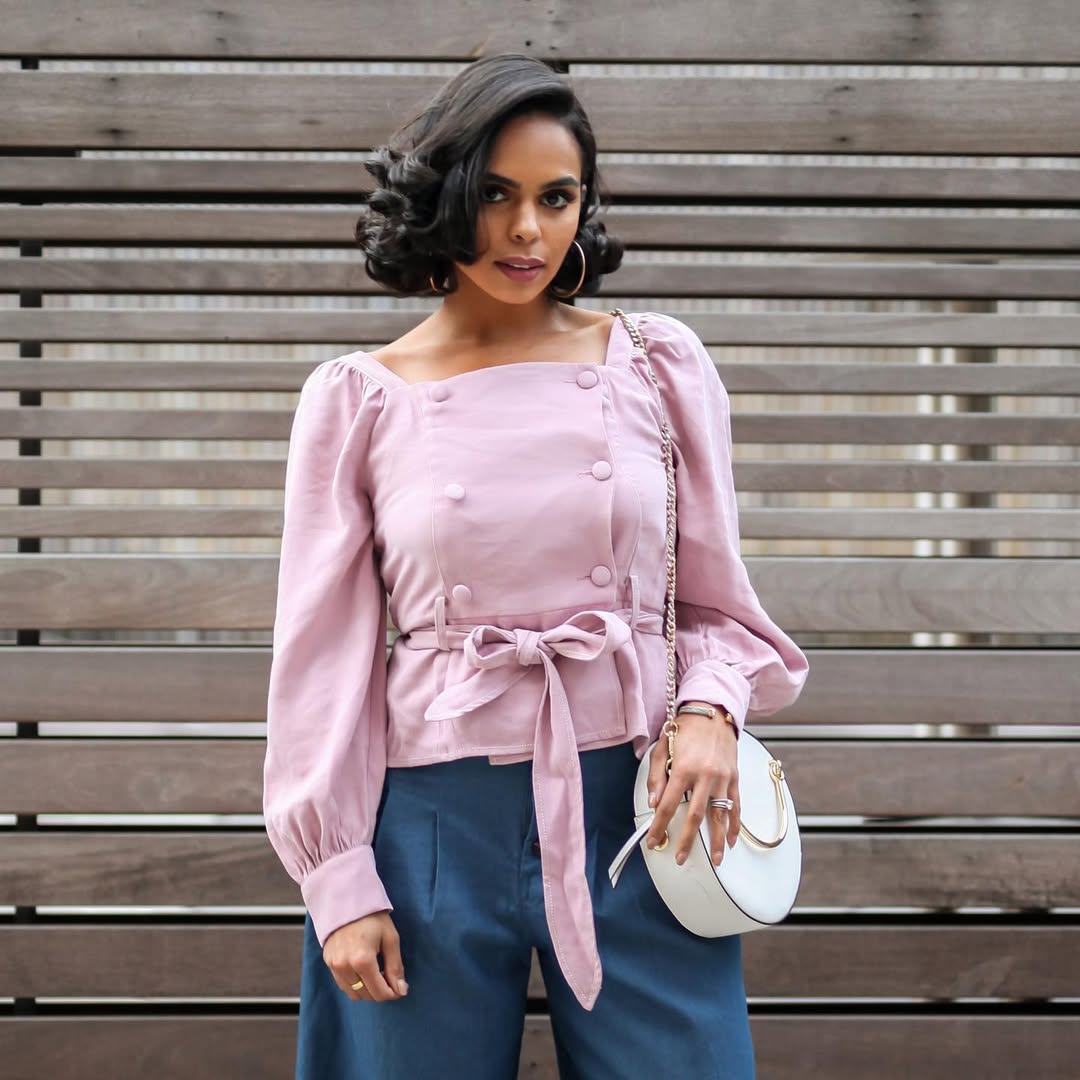 Romantic Puff Sleeve Top With Wide Leg Jeans