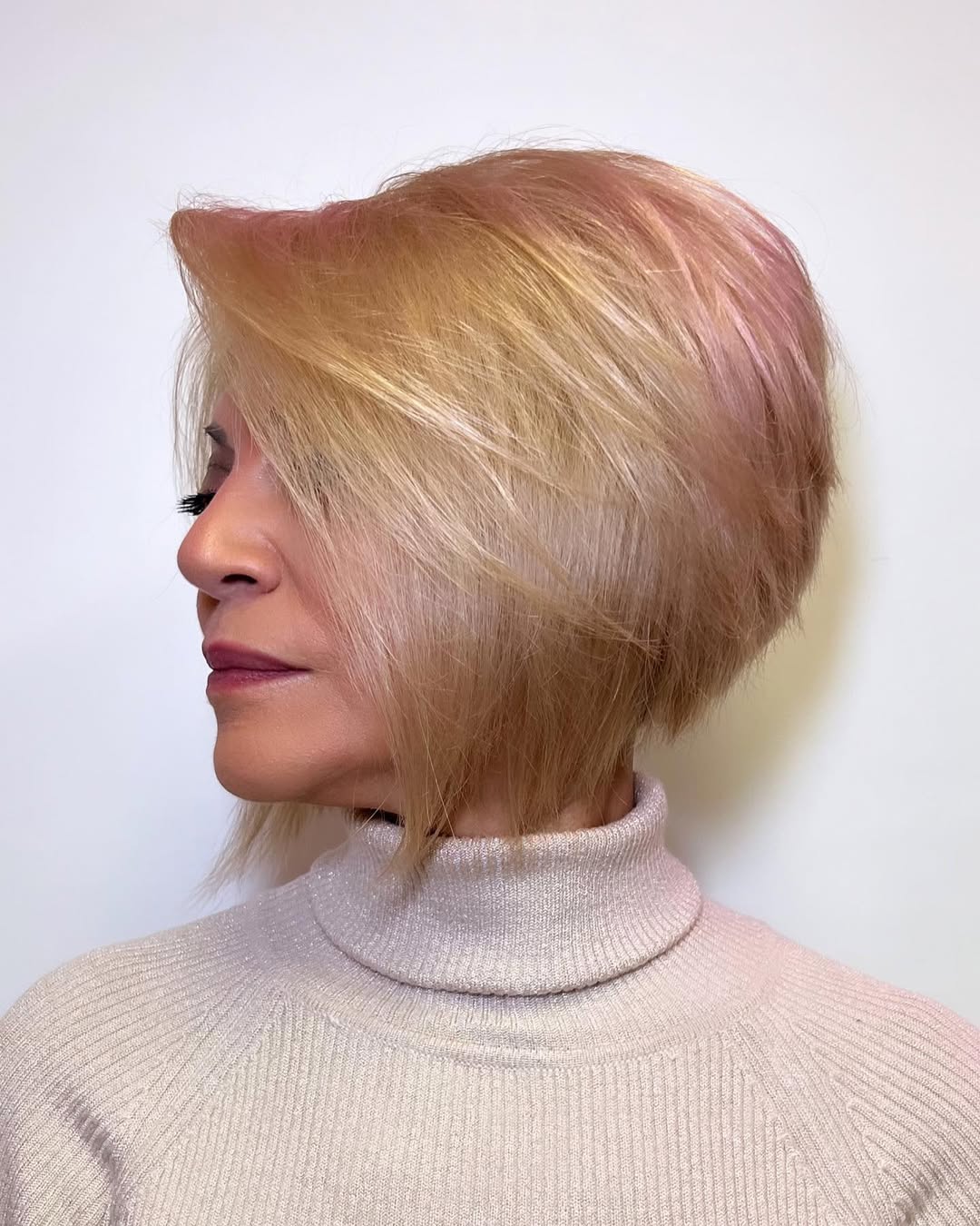 Rose Gold Pink Tinted Stacked Bob