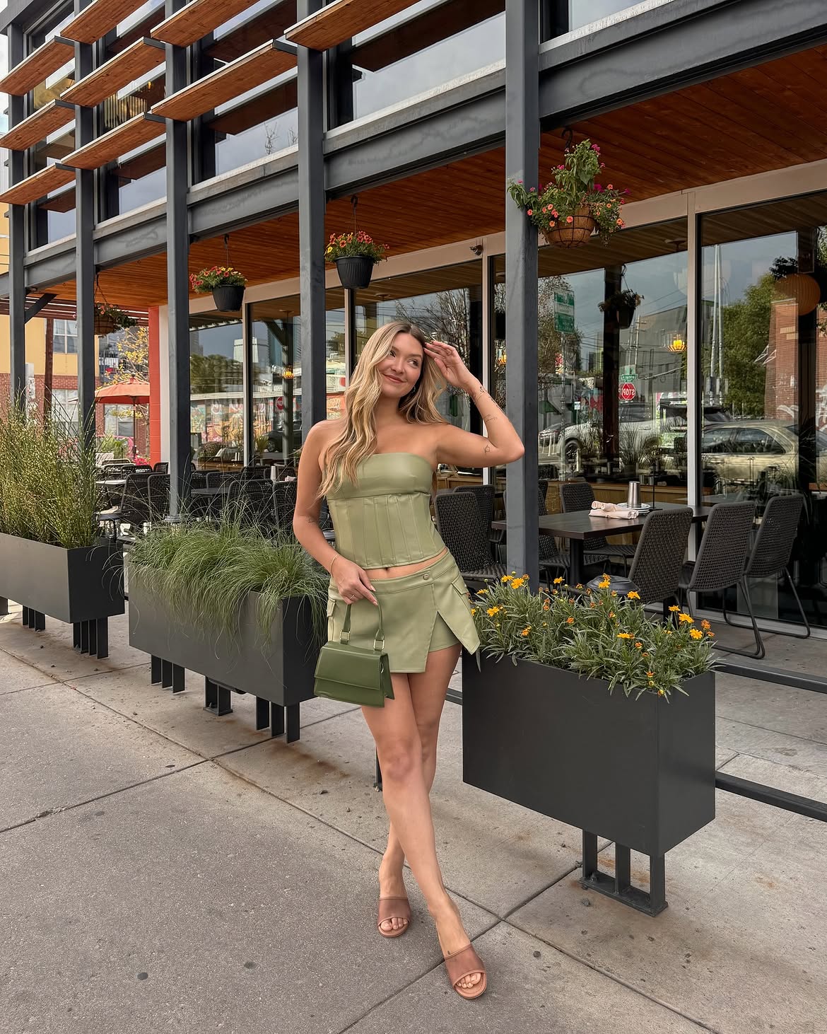 Sage Green Corset Top And Mini Skirt Set