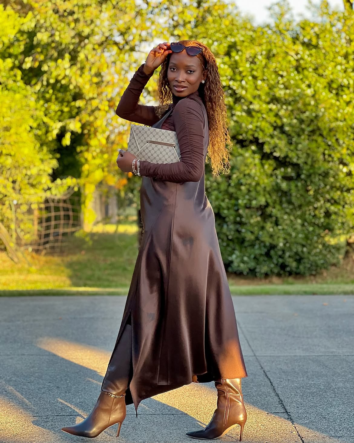 Satin Slip Dress And Ruched Turtleneck Fall Date Night