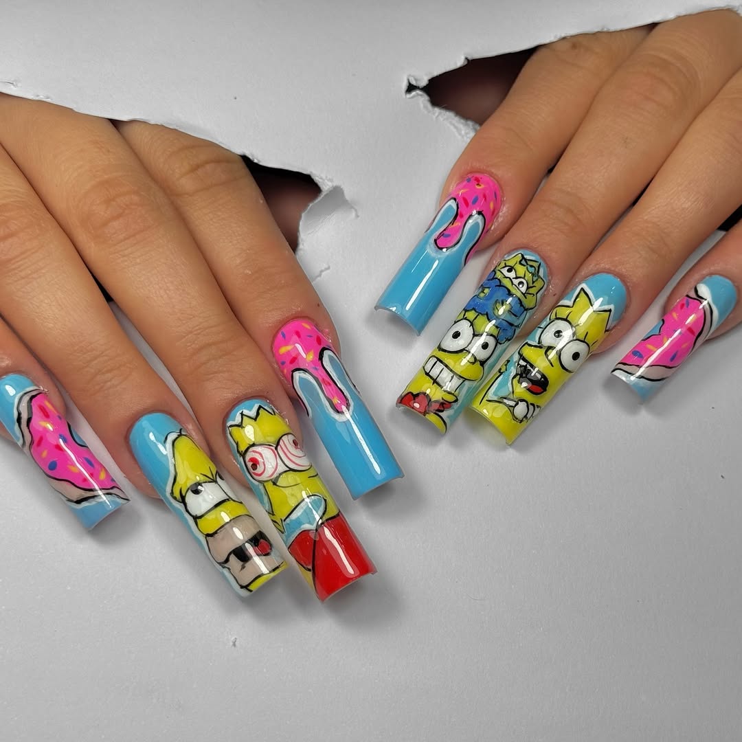 Simpsons Themed Extra Long Square Tips