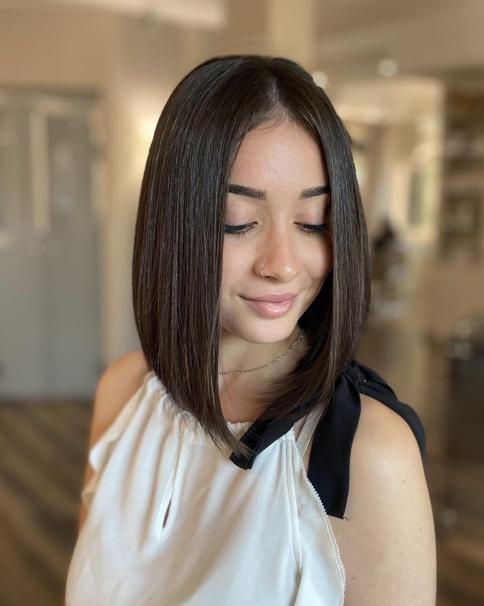 Sleek Angled Bob For Oval Faces