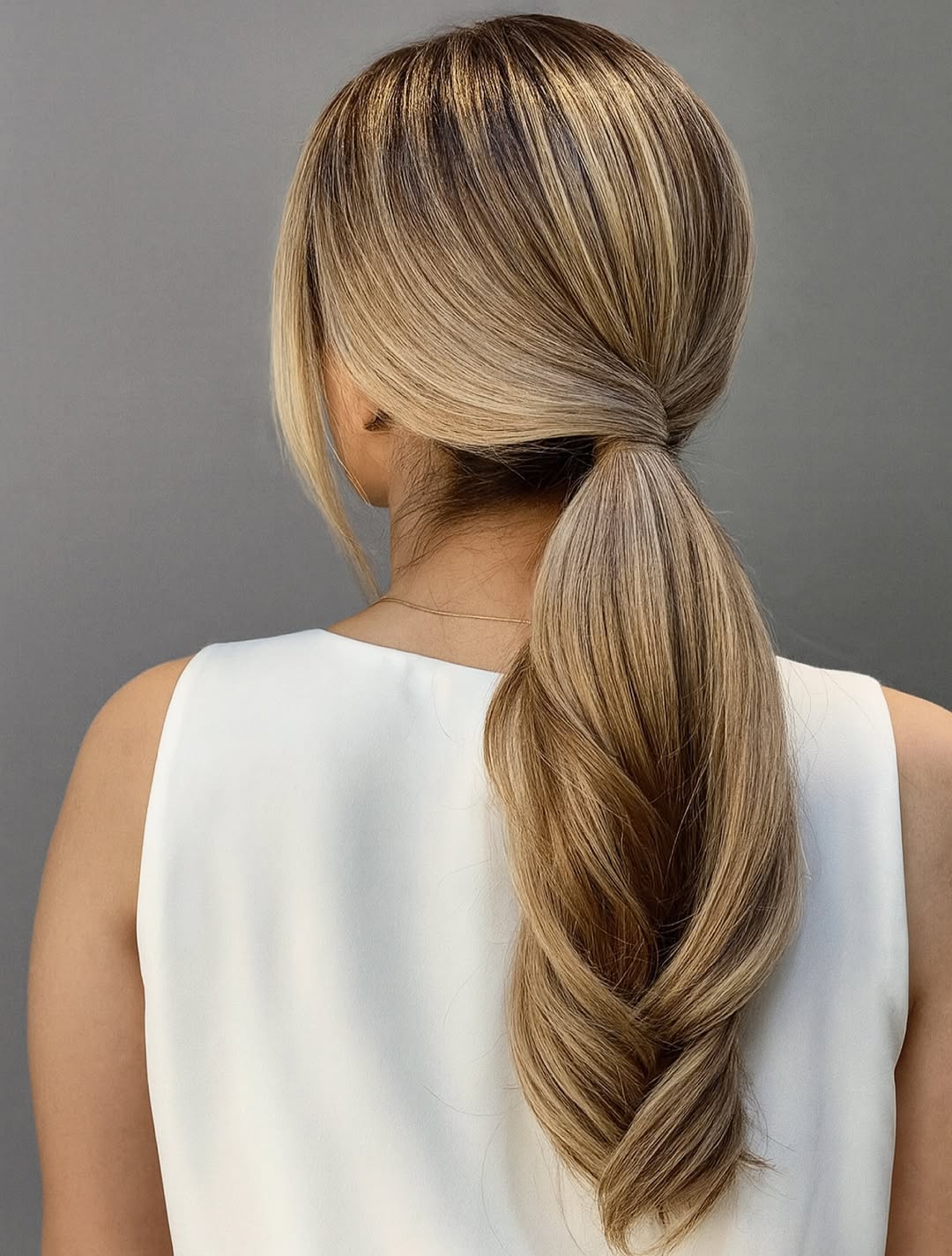 Sleek Blonde Ponytail With Face Framing Layers