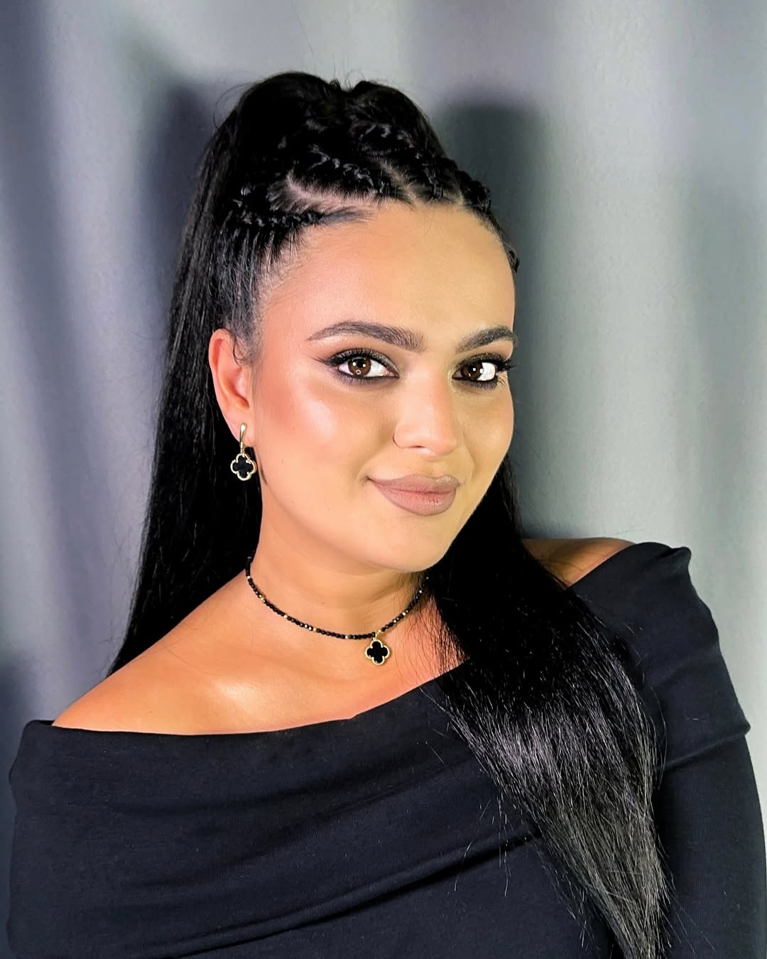 Sleek Braided Half-Up Ponytail Jet Black Hair