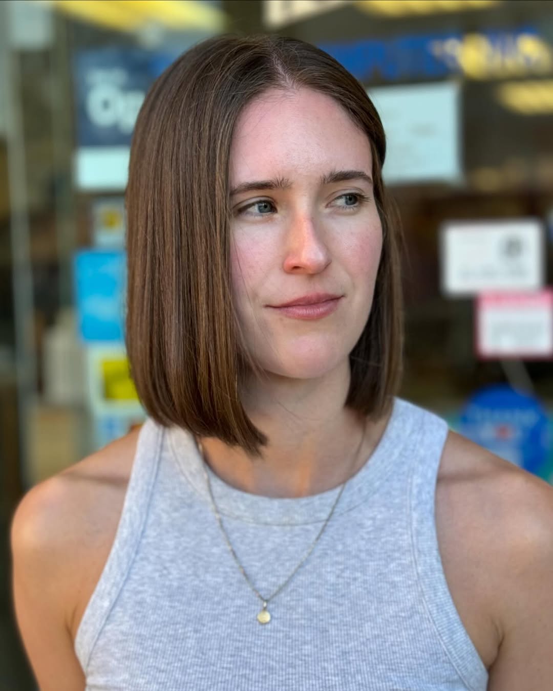 Sleek Chocolate Brown Blunt Shoulder-Length Bob