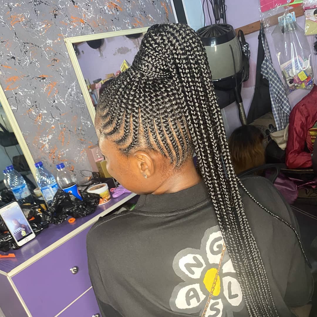 Sleek High Ponytail With Intricate Cornrows