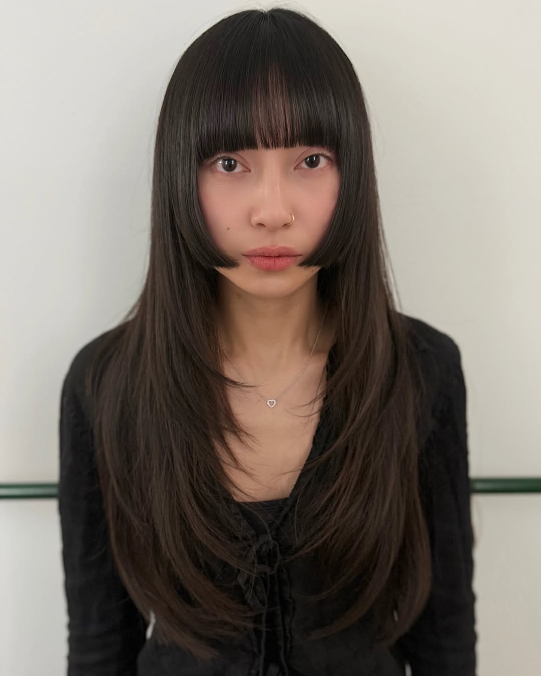 Sleek Long Layers With Blunt Fringe And Face Frame