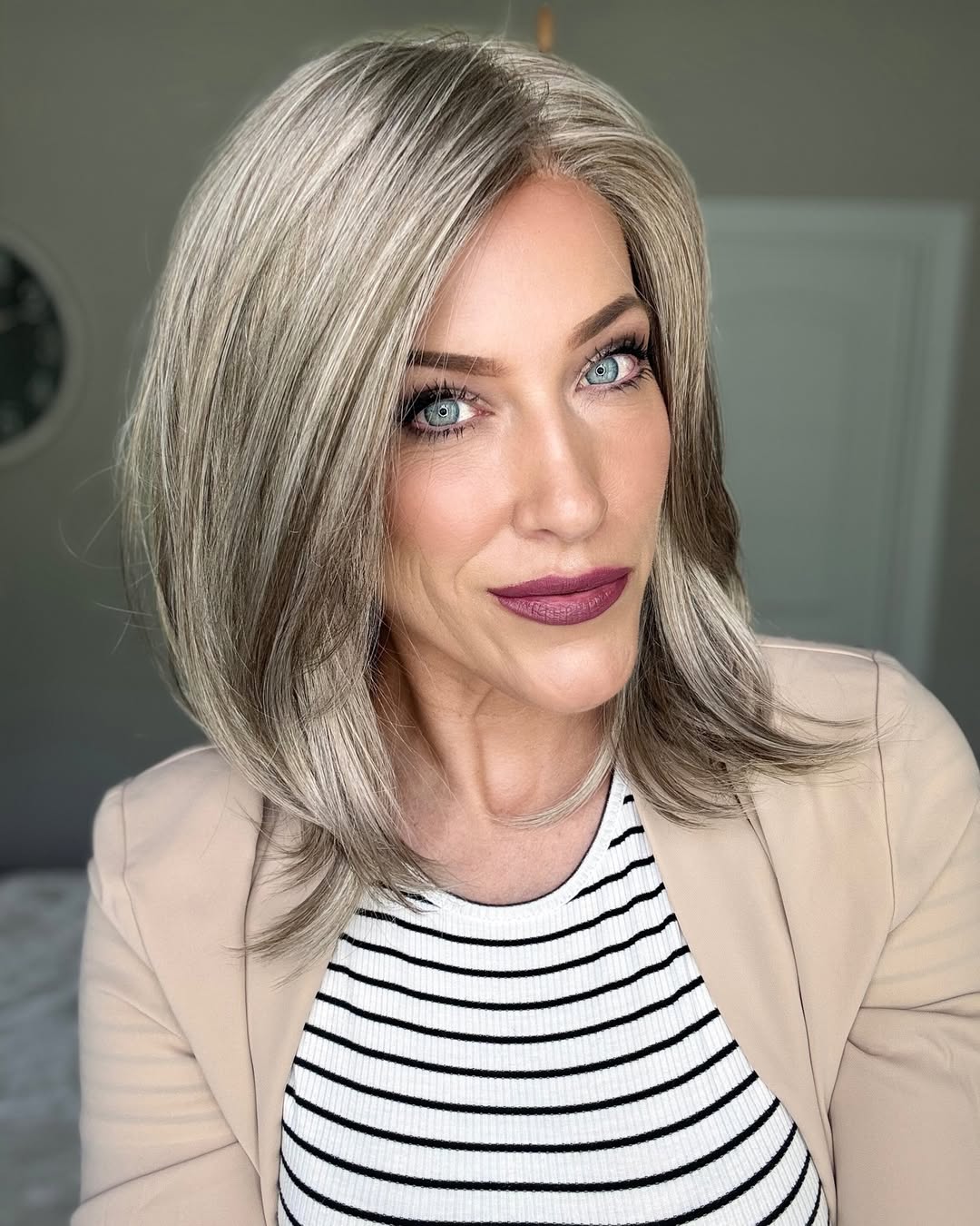 Sleek Silver Toned Shoulder Length Layers