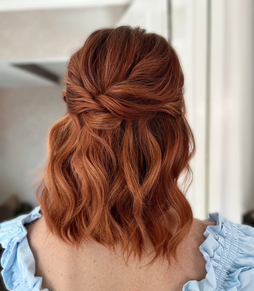 Soft Copper Waves Half-Up Twist