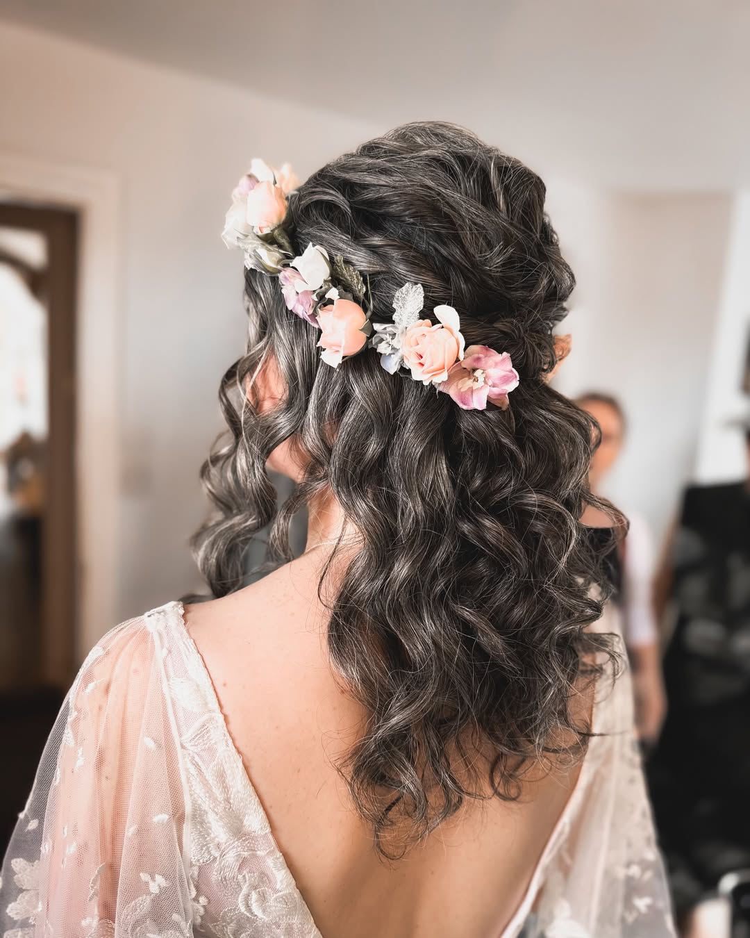Soft Gray Wavy Half-Up Boho Hairstyle