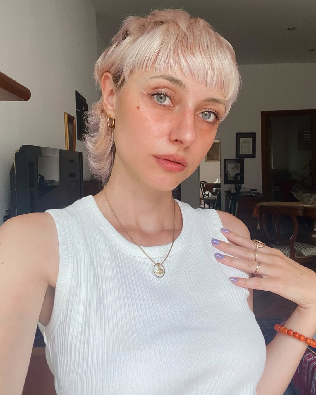 Soft Pastel Pink Modern Mullet With Micro Bangs