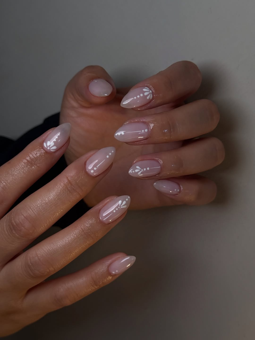 Soft Pink Milk Bath Floral Almond Nails