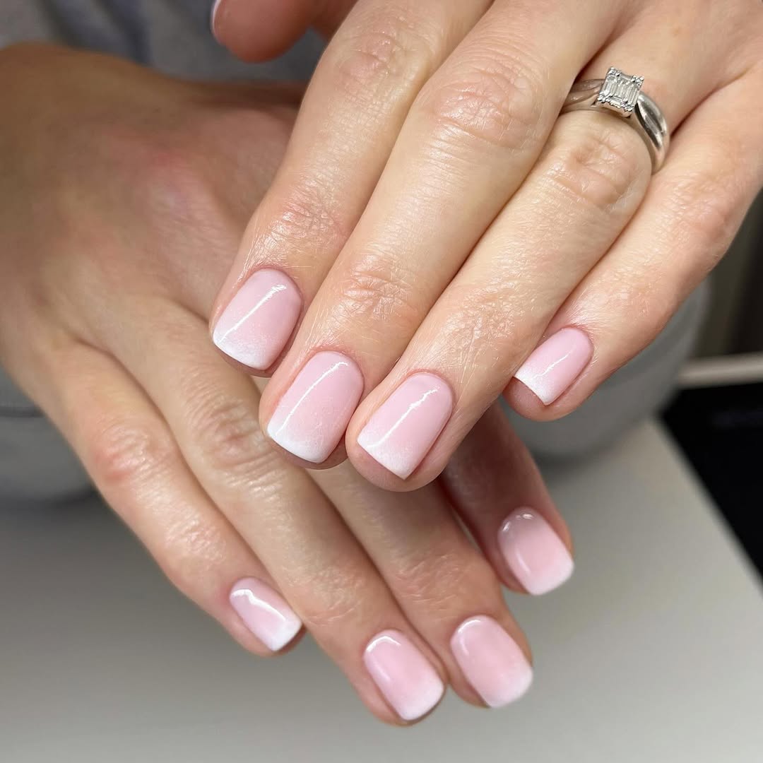 Soft Pink Ombre French Squoval Nails