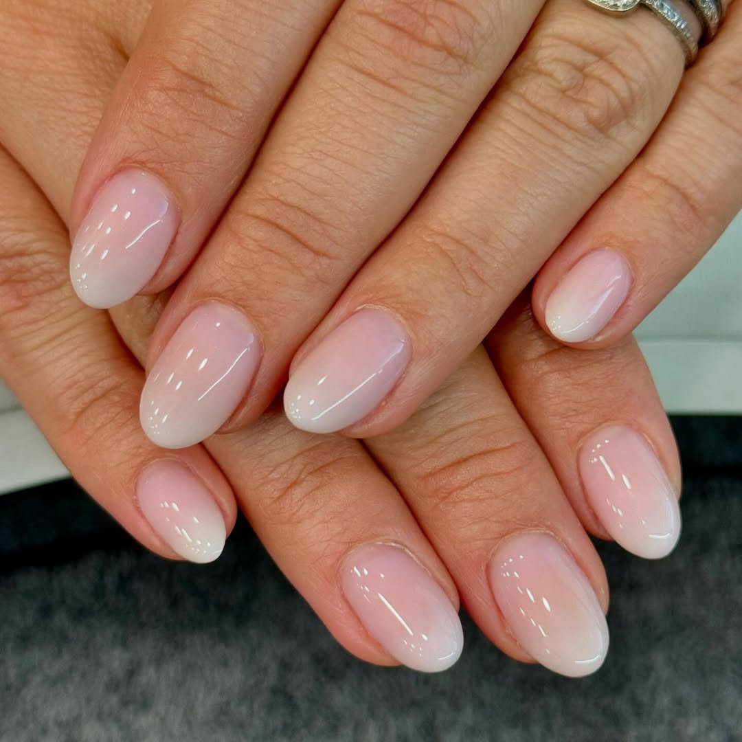 Soft Pink Ombre Glossy Oval French Fade