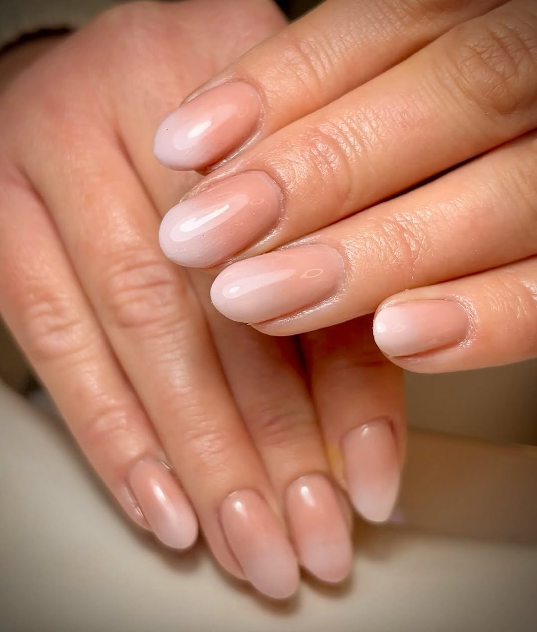 Soft Pink Ombre Glossy Oval Nails