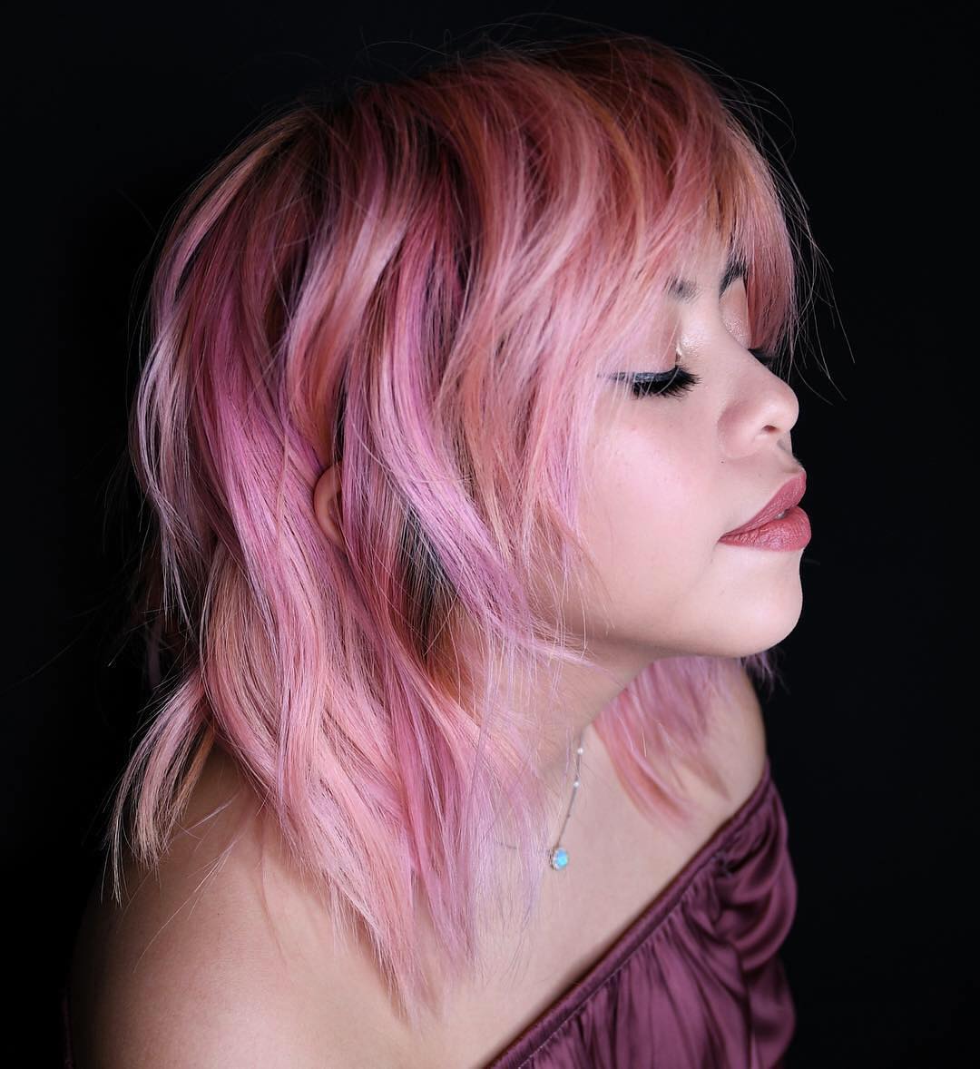 Soft Pink Shag With Wispy Bangs