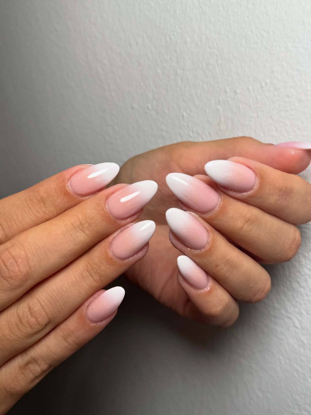 Soft Pink White Ombre Almond Nails