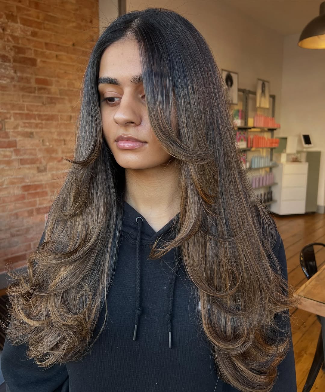 Sophisticated Long Layers With Curtain Bangs