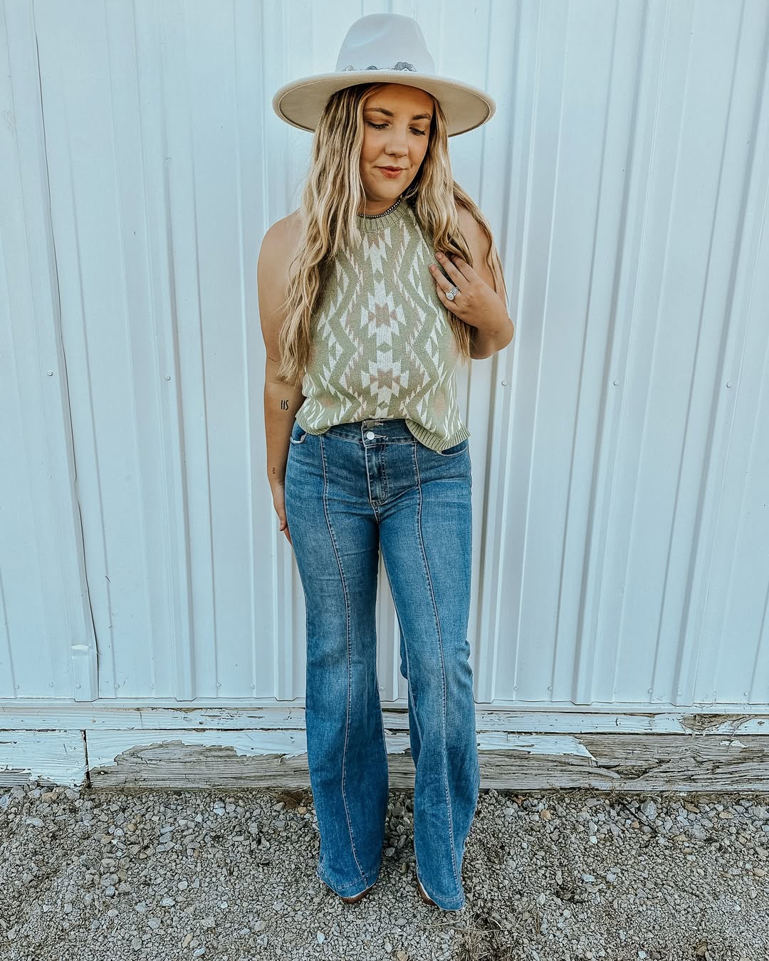 Southwestern Knit Top and Flare Jeans