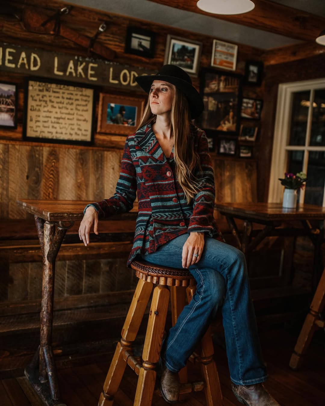 Southwestern Print Blazer With Denim and Boots