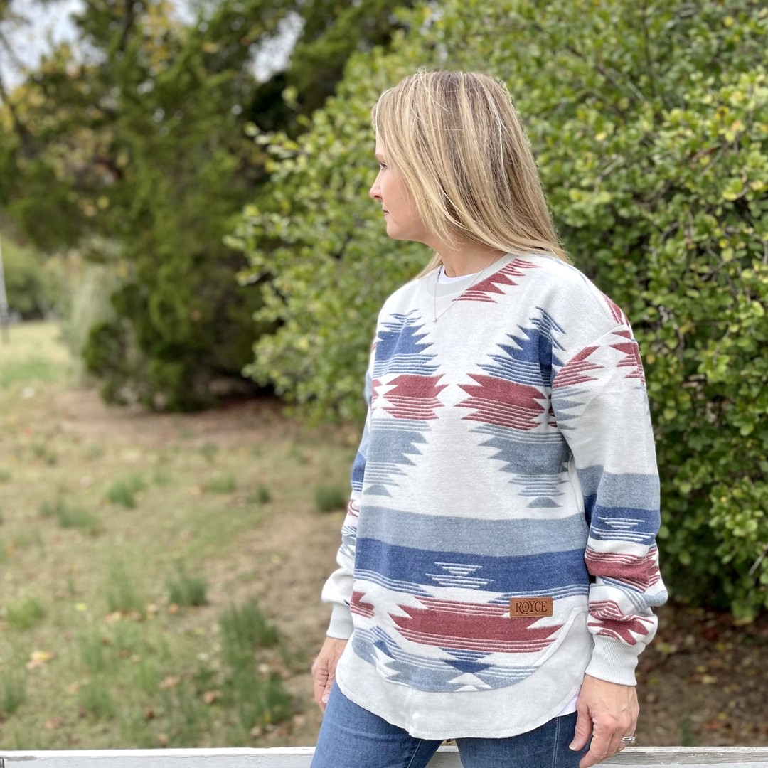 Southwestern Print Sweatshirt With Denim