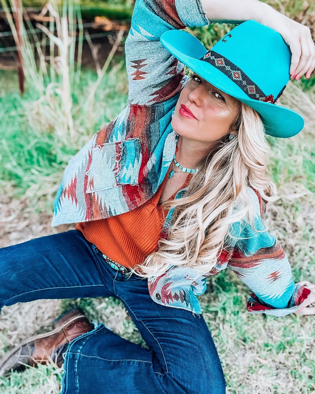 Southwestern Style Turquoise Hat And Jacket Outfit
