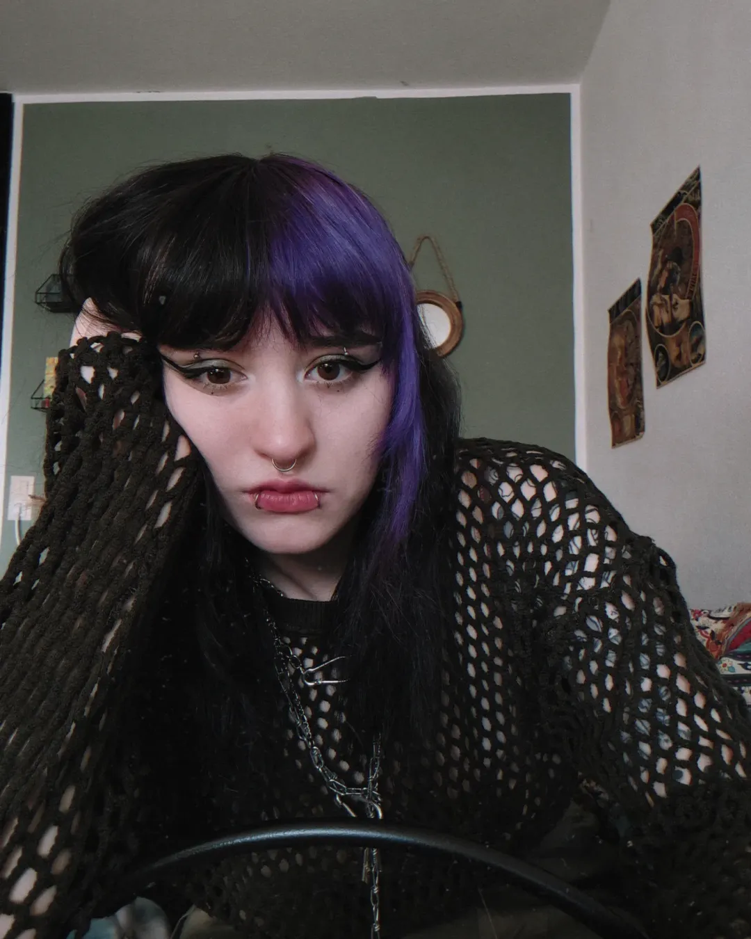 Split Dye Black And Purple Choppy Cut