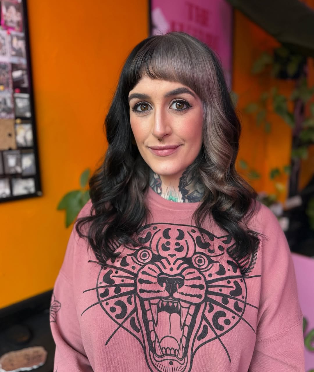 Split Dye Wavy Hair With Blunt Bangs