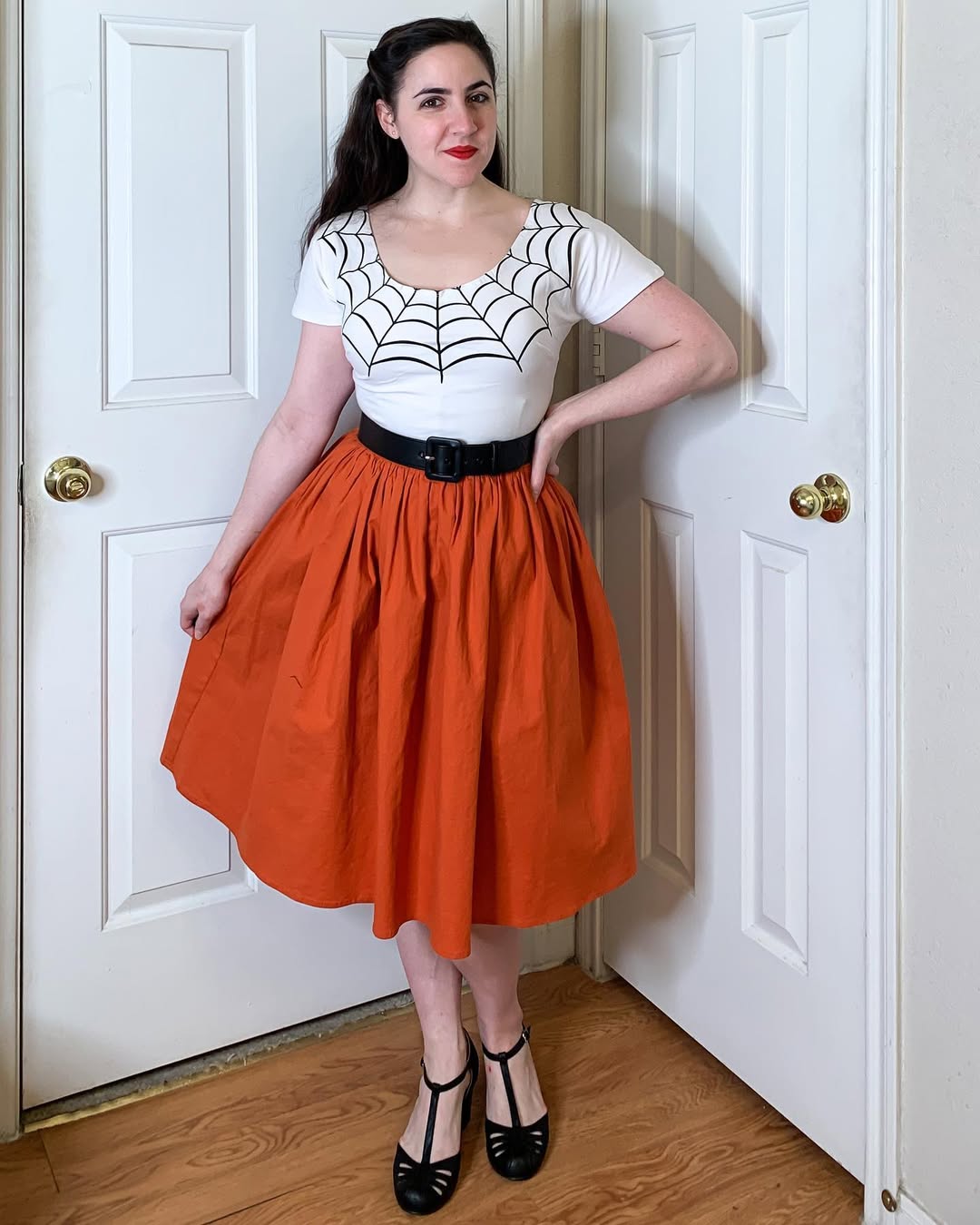 Spooky Spiderweb Tee and Voluminous Orange Skirt