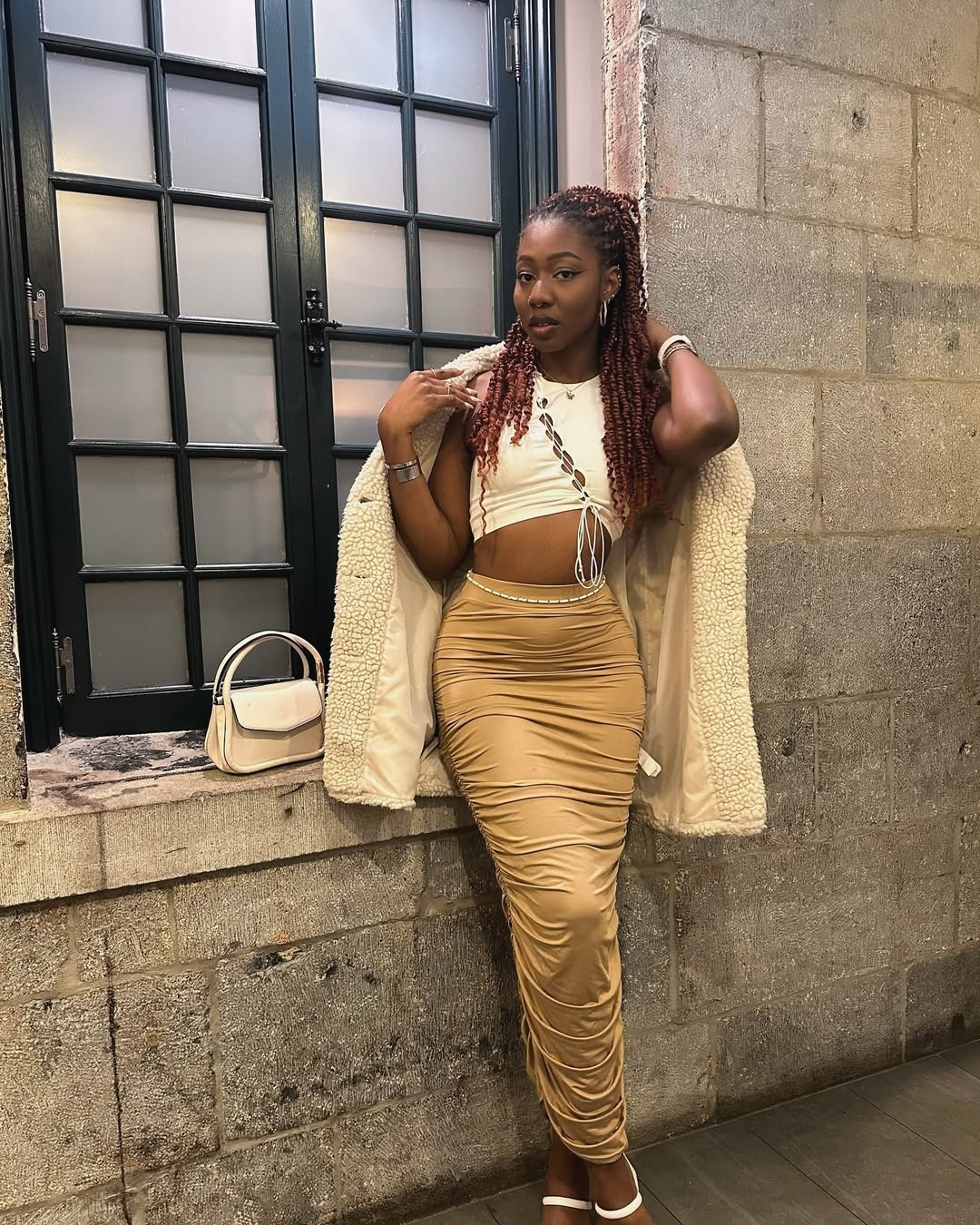 Strappy Crop Top With Ruched Maxi Skirt Set