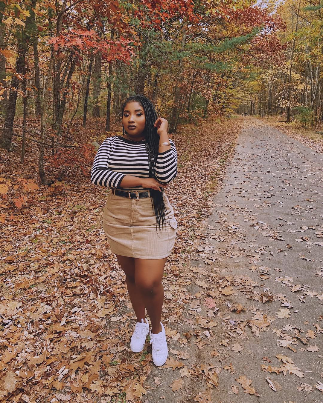 Striped Long Sleeve With Corduroy Mini Skirt