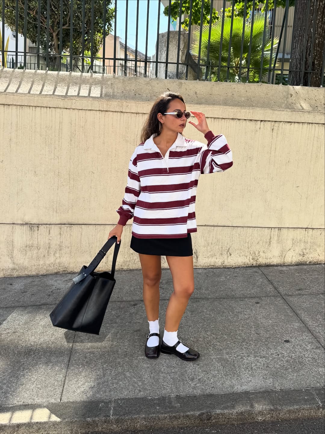 Striped Rugby Top With Black Mini Skirt
