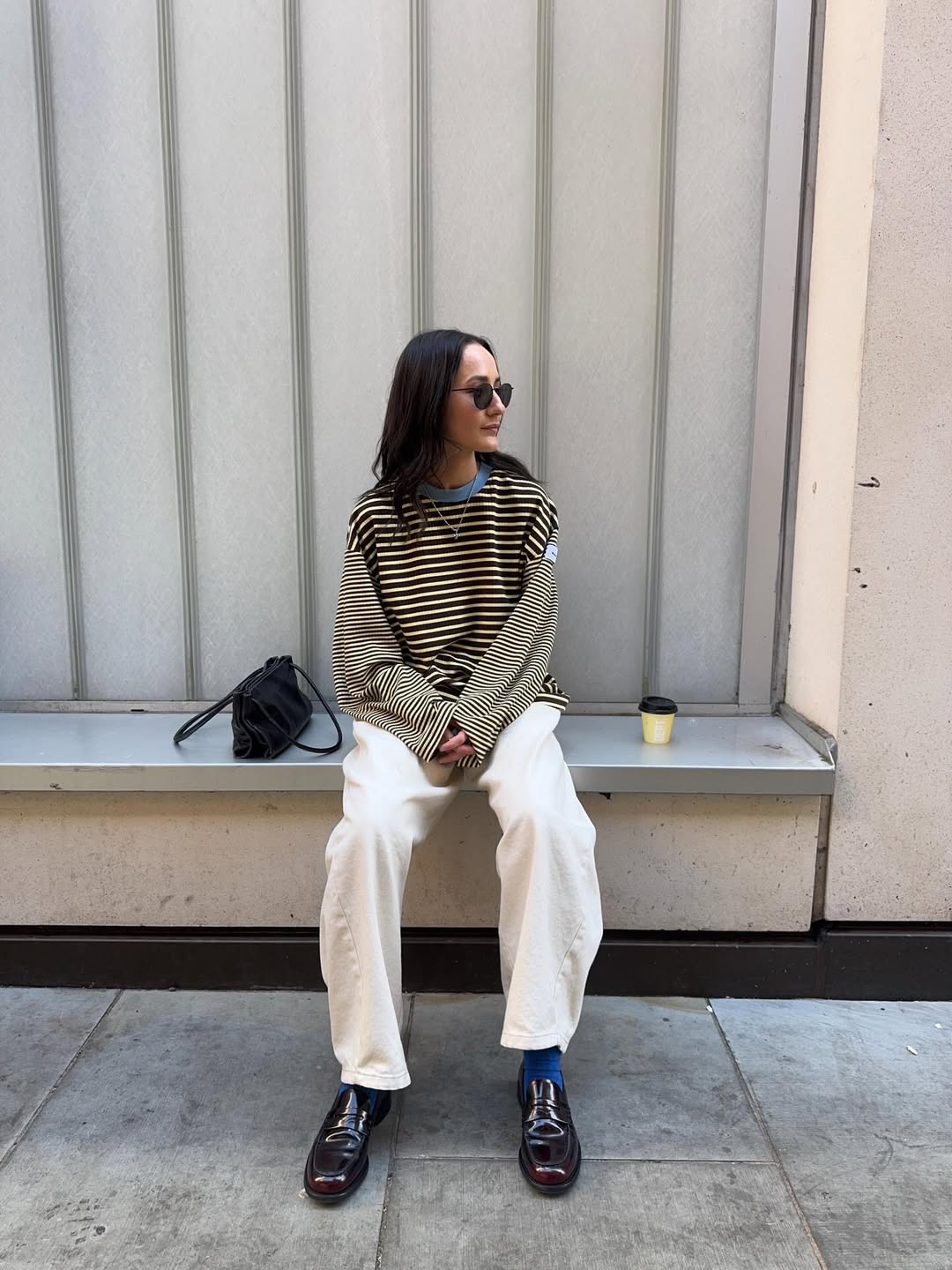 Striped Sweater And Cream Wide Leg Trouser Ensemble