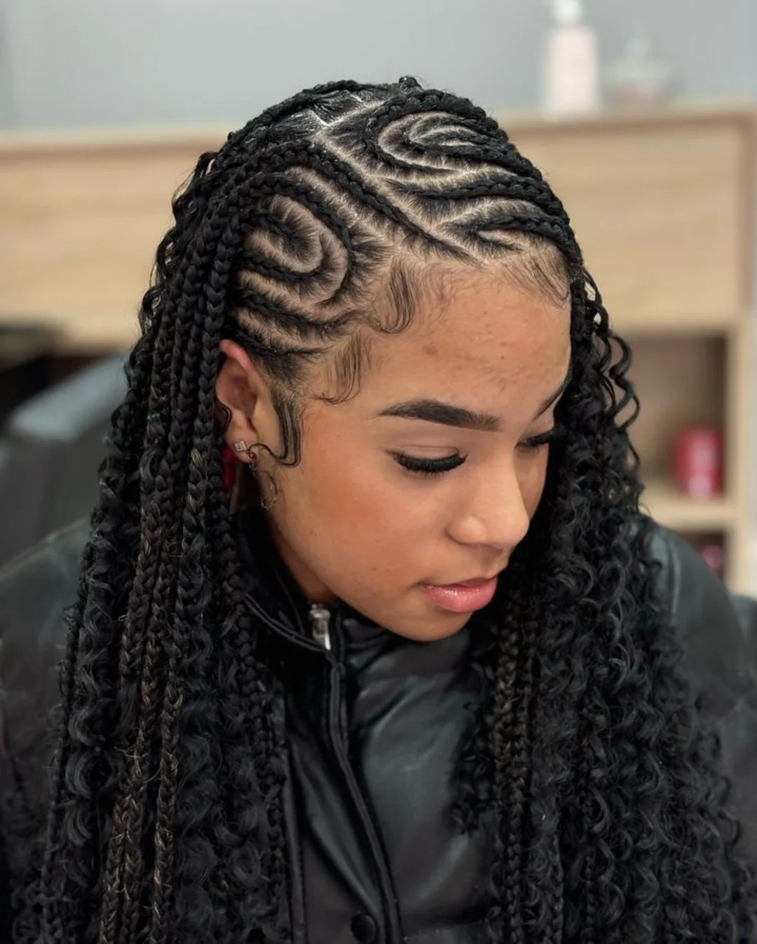 Stunning Feed-In Cornrow Braids With Curly Extensions