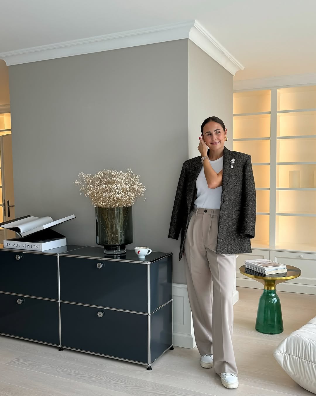 Tailored Blazer With Wide Leg Trousers and Sneakers