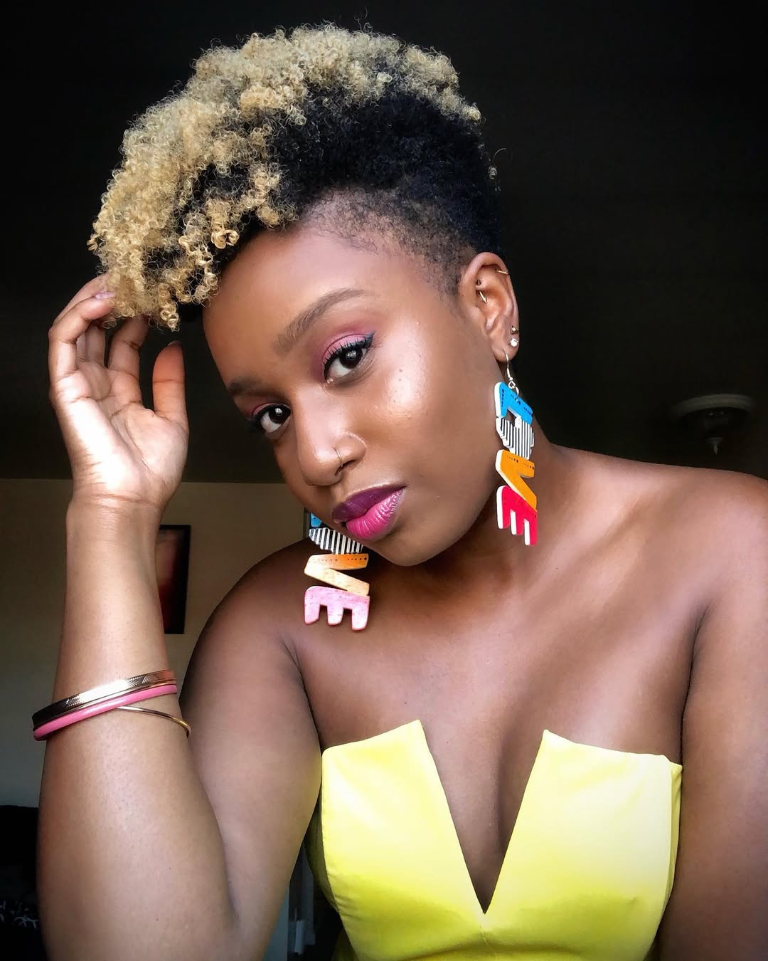 Tapered Pixie With Platinum Blonde Curls